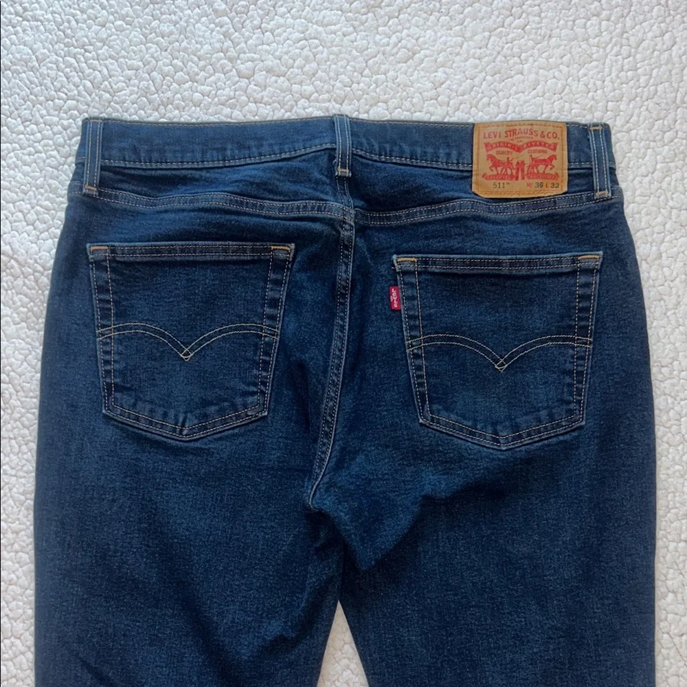 Levi's 511 Dark Blue Slim Straight Men's Jeans - Picture 6 of 10